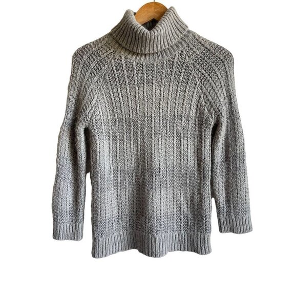 Lauren Ralph Lauren Size Small Gray Striped Alpaca Wool Blend Turtleneck Sweater - Picture 1 of 7